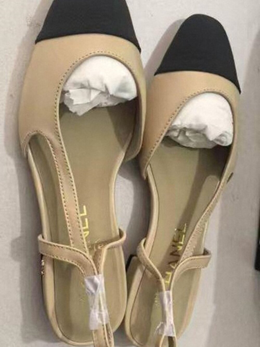 Chanel Classic Slingback Flats Beige & Black Grosgrain Toe Shoes - Picture 2 of 11